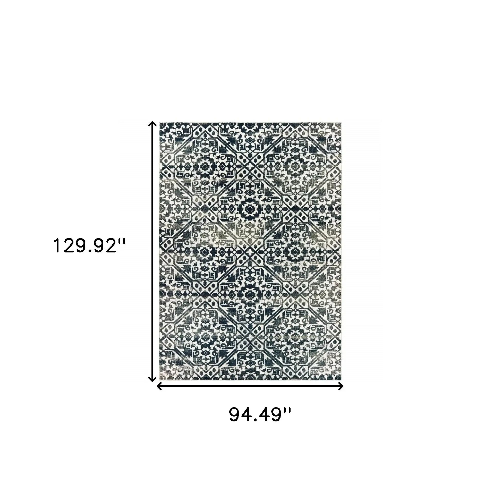 8' X 11' Navy And Ivory Geometric Power Loom Stain Resistant Area Rug - Homeroots - Flyclothing LLC