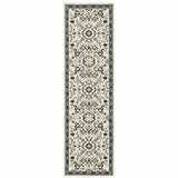 2' X 8' Ivory Navy And Gold Oriental Power Loom Stain Resistant Runner Rug - Homeroots - Flyclothing LLC