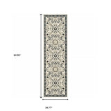 2' X 8' Ivory Navy And Gold Oriental Power Loom Stain Resistant Runner Rug - Homeroots - Flyclothing LLC