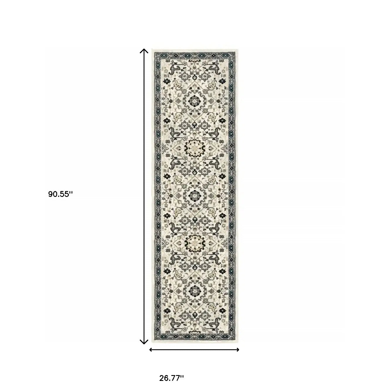 2' X 8' Ivory Navy And Gold Oriental Power Loom Stain Resistant Runner Rug - Homeroots - Flyclothing LLC