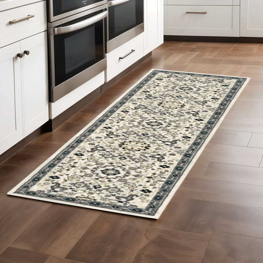 2' X 8' Ivory Navy And Gold Oriental Power Loom Stain Resistant Runner Rug - Homeroots - Flyclothing LLC