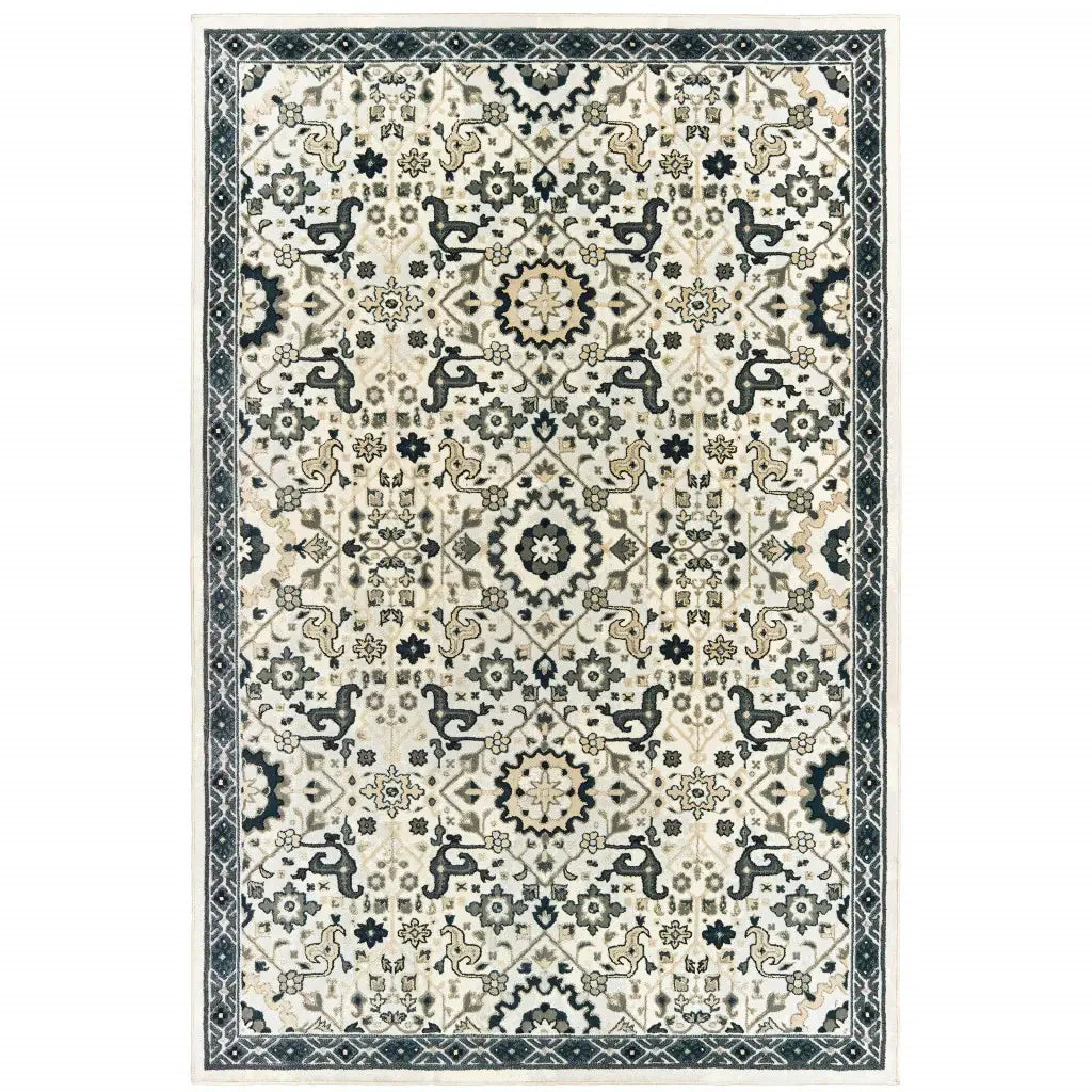 4' X 6' Ivory Navy And Gold Oriental Power Loom Stain Resistant Area Rug - Homeroots - Flyclothing LLC