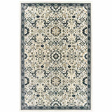 5' X 8' Ivory Navy And Gold Oriental Power Loom Stain Resistant Area Rug - Homeroots - Flyclothing LLC