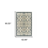 5' X 8' Ivory Navy And Gold Oriental Power Loom Stain Resistant Area Rug - Homeroots - Flyclothing LLC