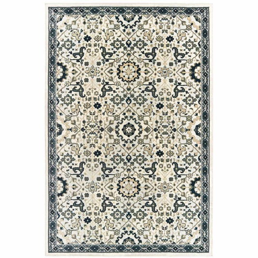 6' X 9' Ivory Navy And Gold Oriental Power Loom Stain Resistant Area Rug - Homeroots - Flyclothing LLC