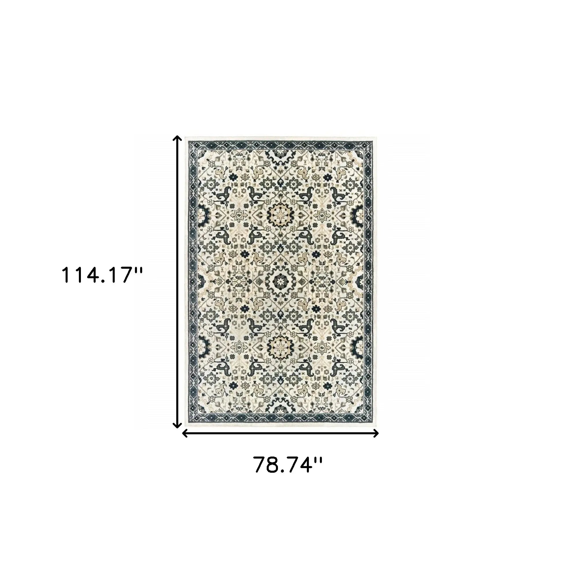 6' X 9' Ivory Navy And Gold Oriental Power Loom Stain Resistant Area Rug - Homeroots - Flyclothing LLC