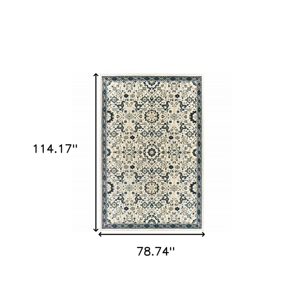 6' X 9' Ivory Navy And Gold Oriental Power Loom Stain Resistant Area Rug - Homeroots - Flyclothing LLC
