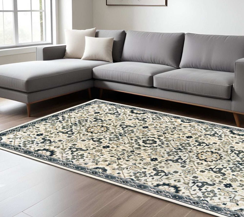 8' X 11' Ivory Navy And Gold Oriental Power Loom Stain Resistant Area Rug - Homeroots - Flyclothing LLC