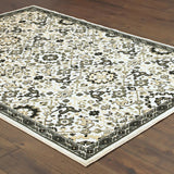 10' X 13' Ivory Navy And Gold Oriental Power Loom Stain Resistant Area Rug - Homeroots