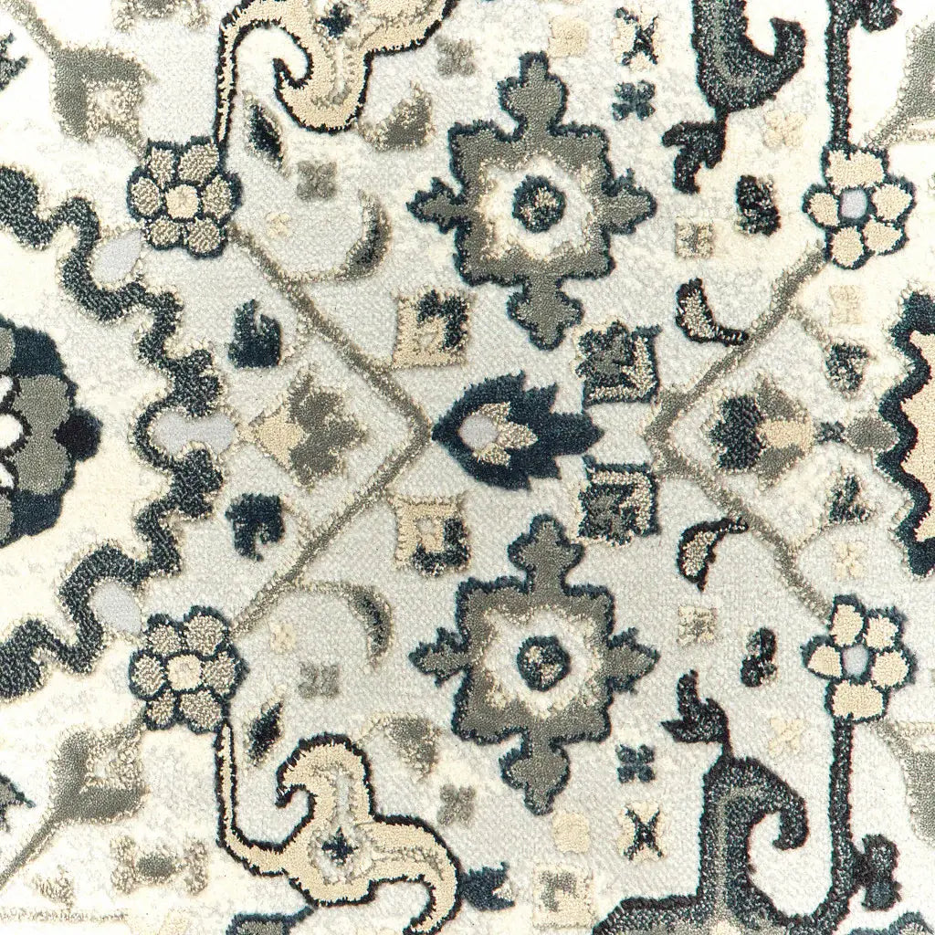 10' X 13' Ivory Navy And Gold Oriental Power Loom Stain Resistant Area Rug - Homeroots - Flyclothing LLC