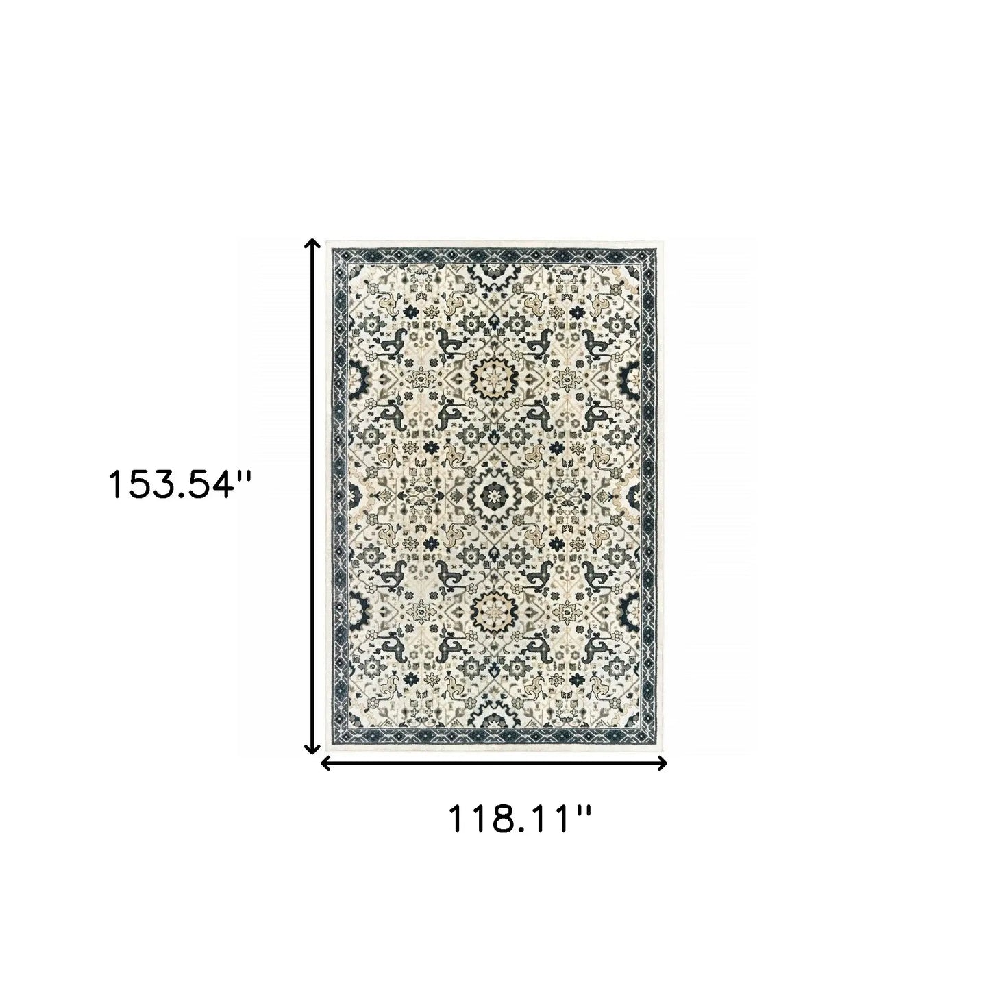10' X 13' Ivory Navy And Gold Oriental Power Loom Stain Resistant Area Rug - Homeroots - Flyclothing LLC