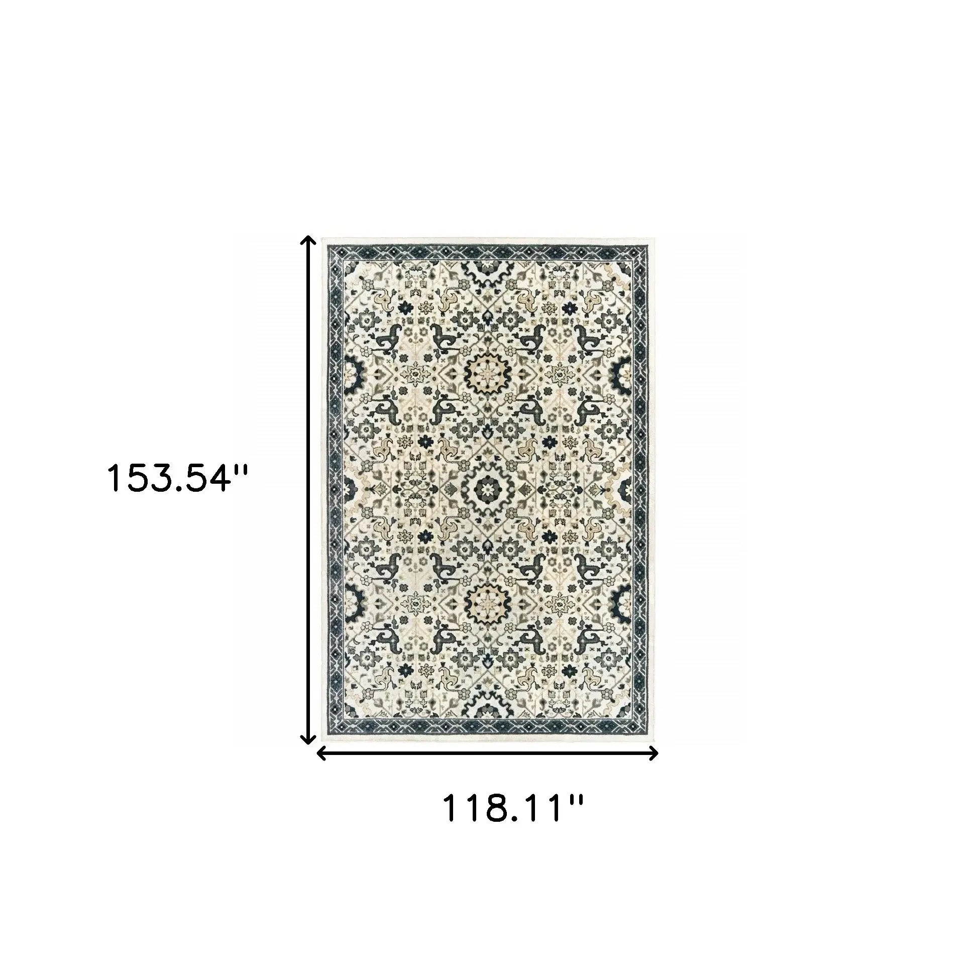 10' X 13' Ivory Navy And Gold Oriental Power Loom Stain Resistant Area Rug - Homeroots - Flyclothing LLC