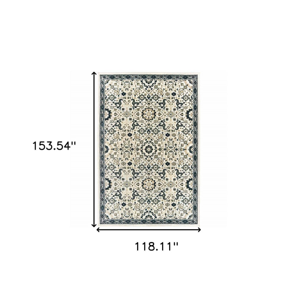 10' X 13' Ivory Navy And Gold Oriental Power Loom Stain Resistant Area Rug - Homeroots - Flyclothing LLC
