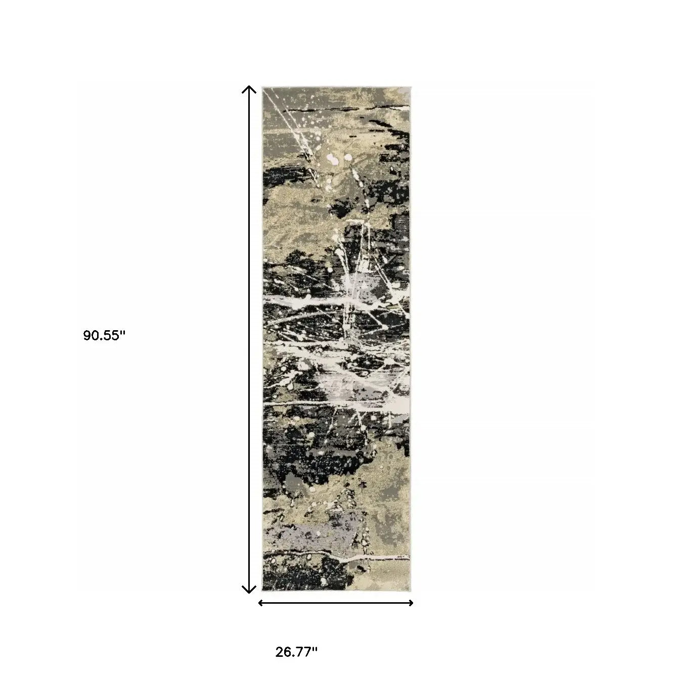 2' X 8' Black Gold Grey And Ivory Abstract Power Loom Stain Resistant Runner Rug - Homeroots - Flyclothing LLC