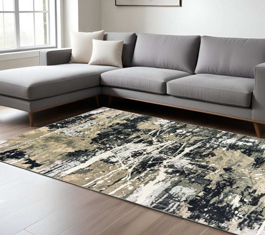 6' X 9' Black Gold Grey And Ivory Abstract Power Loom Stain Resistant Area Rug - Homeroots - Flyclothing LLC