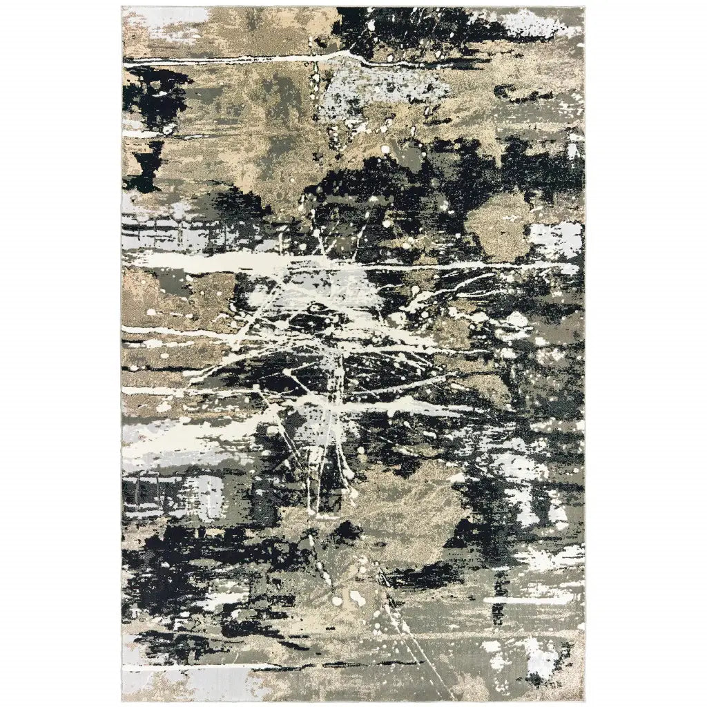 8' X 11' Black Gold Grey And Ivory Abstract Power Loom Stain Resistant Area Rug - Homeroots - Flyclothing LLC