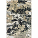8' X 11' Black Gold Grey And Ivory Abstract Power Loom Stain Resistant Area Rug - Homeroots