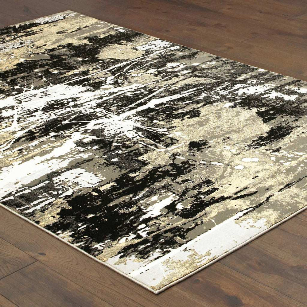 8' X 11' Black Gold Grey And Ivory Abstract Power Loom Stain Resistant Area Rug - Homeroots - Flyclothing LLC