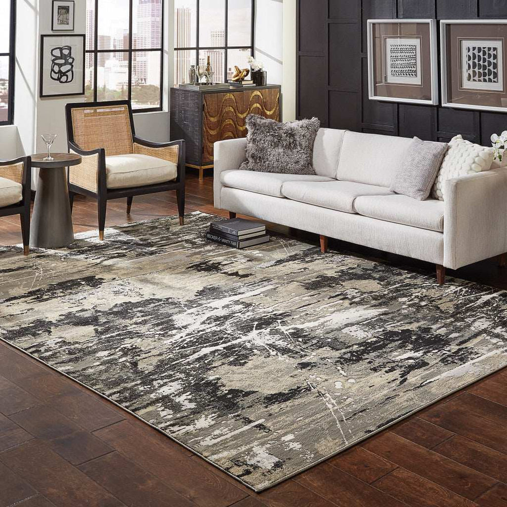 8' X 11' Black Gold Grey And Ivory Abstract Power Loom Stain Resistant Area Rug - Homeroots - Flyclothing LLC