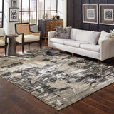 8' X 11' Black Gold Grey And Ivory Abstract Power Loom Stain Resistant Area Rug - Homeroots - Flyclothing LLC