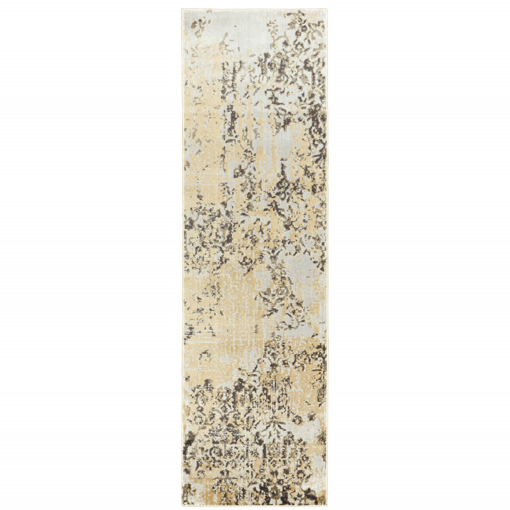 2' X 8' Grey And Gold Abstract Power Loom Stain Resistant Runner Rug - Homeroots