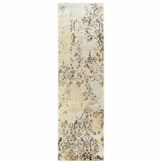 2' X 8' Grey And Gold Abstract Power Loom Stain Resistant Runner Rug - Homeroots - Flyclothing LLC