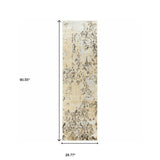 2' X 8' Grey And Gold Abstract Power Loom Stain Resistant Runner Rug - Homeroots
