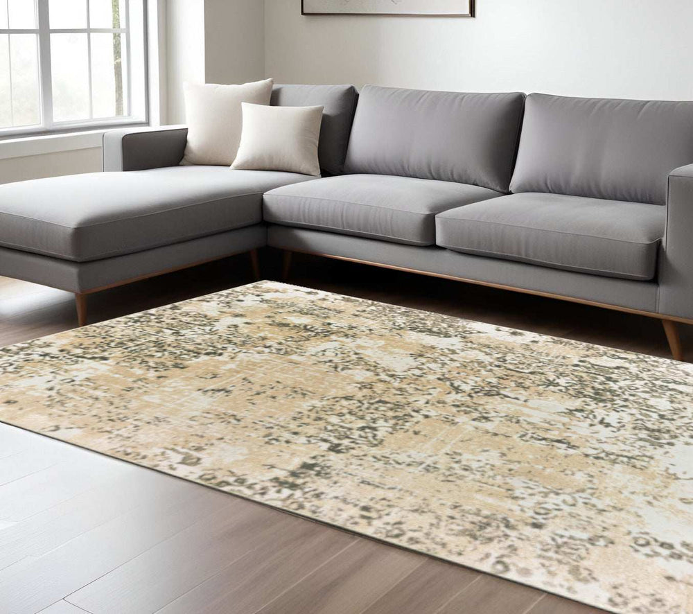 8' X 11' Grey And Gold Abstract Power Loom Stain Resistant Area Rug - Homeroots - Flyclothing LLC