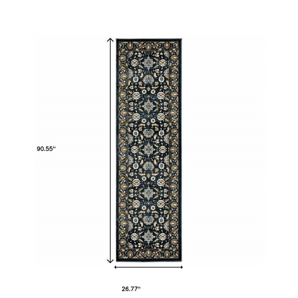 2' X 8' Navy Caramel And Ivory Oriental Power Loom Stain Resistant Runner Rug - Homeroots - Flyclothing LLC