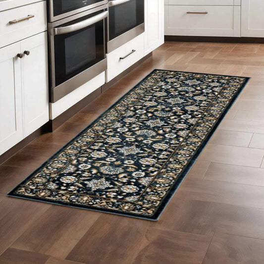 2' X 8' Navy Caramel And Ivory Oriental Power Loom Stain Resistant Runner Rug - Homeroots - Flyclothing LLC