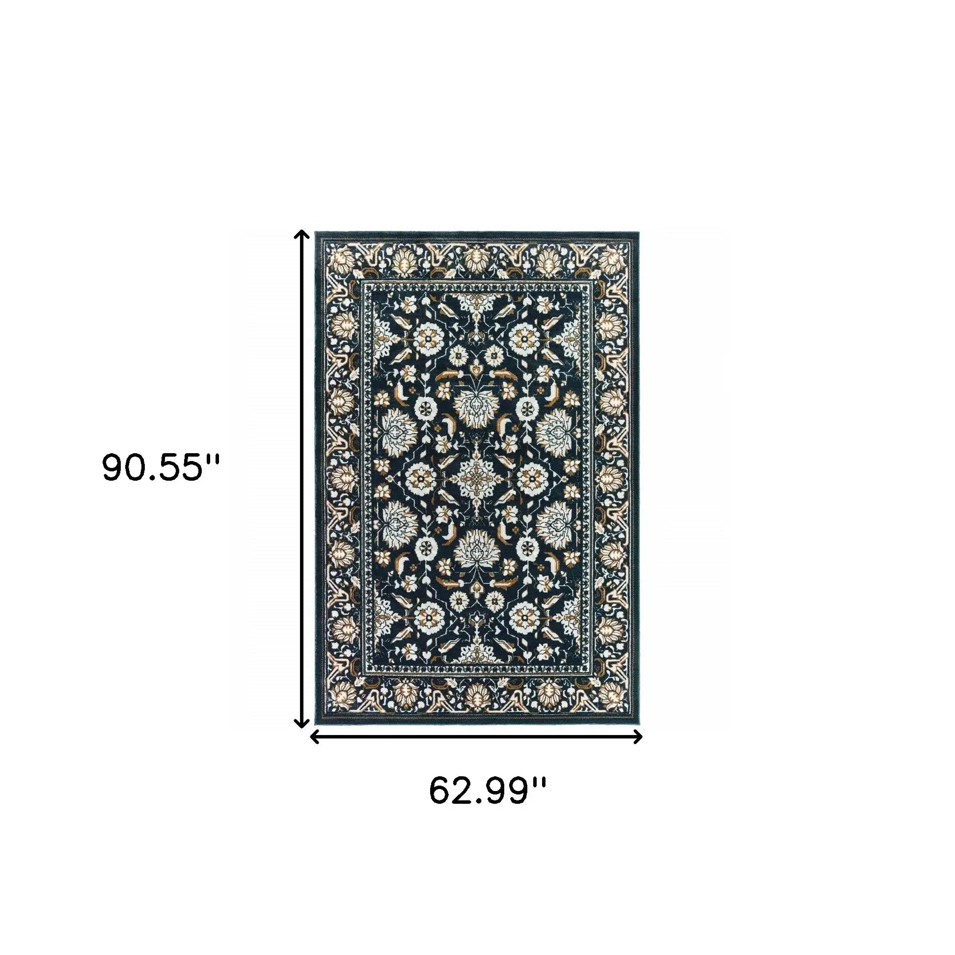 5' X 8' Navy Caramel And Ivory Oriental Power Loom Stain Resistant Area Rug - Homeroots - Flyclothing LLC