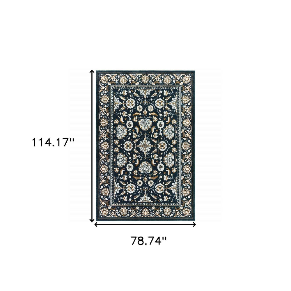 6' X 9' Navy Caramel And Ivory Oriental Power Loom Stain Resistant Area Rug - Homeroots - Flyclothing LLC