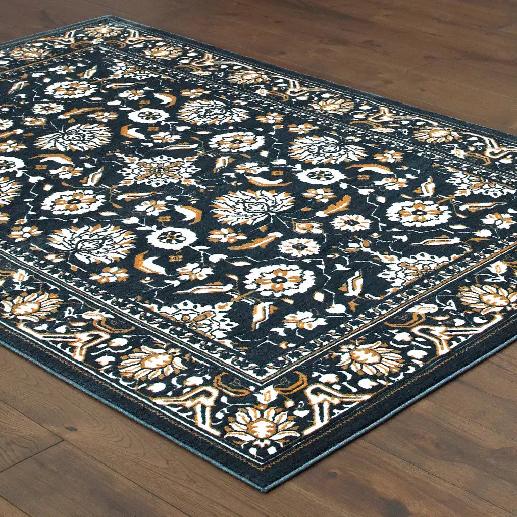 8' X 11' Navy Caramel And Ivory Oriental Power Loom Stain Resistant Area Rug - Homeroots - Flyclothing LLC