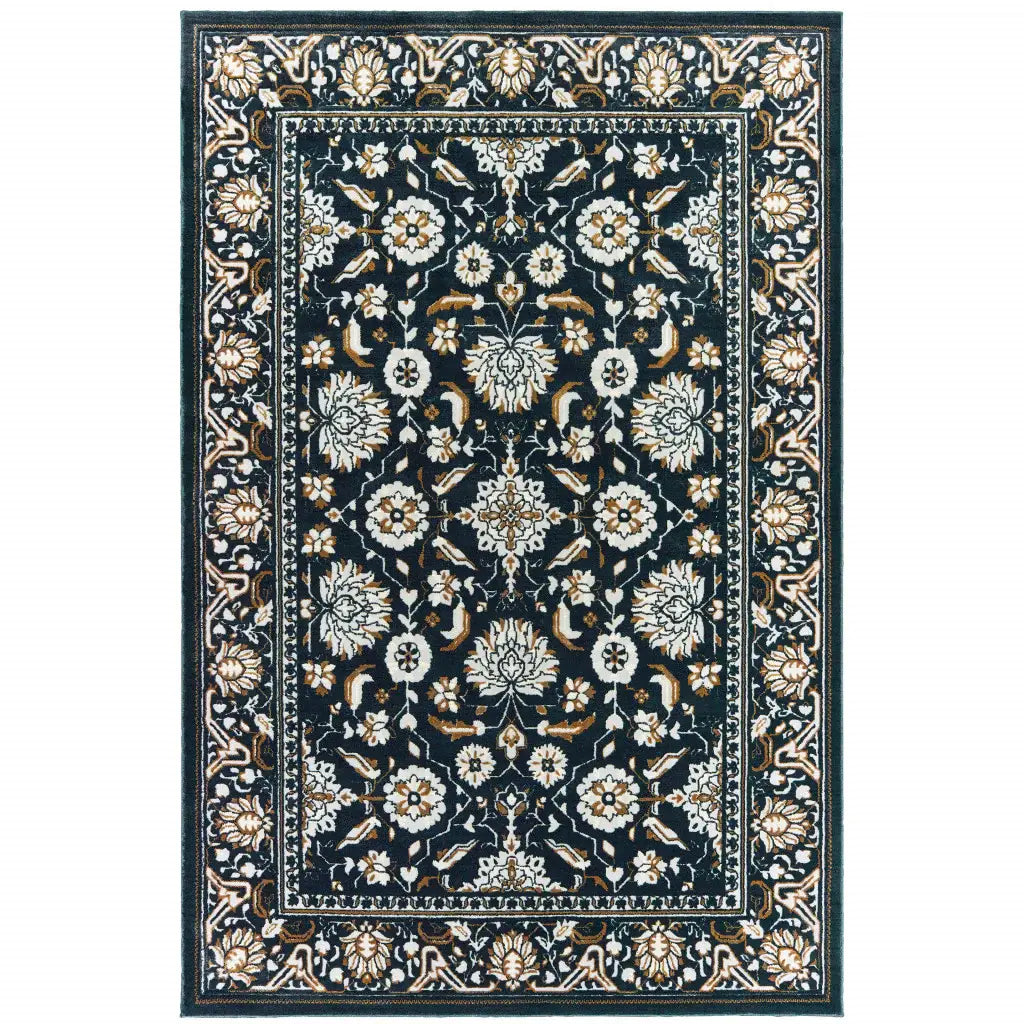 10' X 13' Navy Caramel And Ivory Oriental Power Loom Stain Resistant Area Rug - Homeroots - Flyclothing LLC