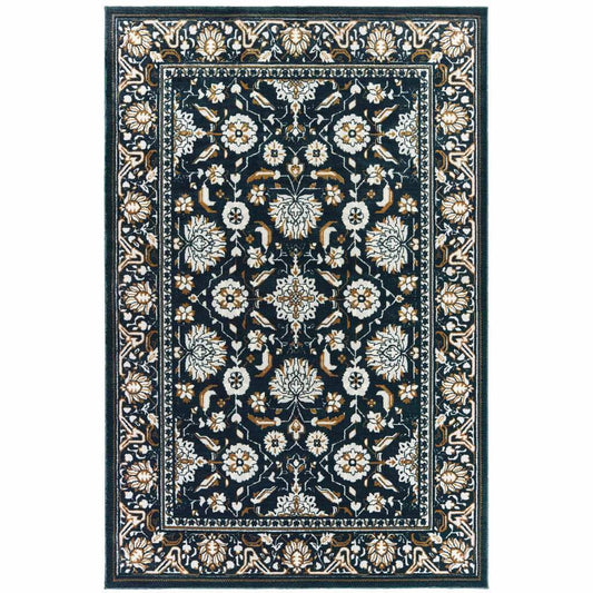 10' X 13' Navy Caramel And Ivory Oriental Power Loom Stain Resistant Area Rug - Homeroots - Flyclothing LLC