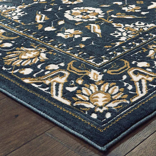 10' X 13' Navy Caramel And Ivory Oriental Power Loom Stain Resistant Area Rug - Homeroots - Flyclothing LLC