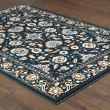 10' X 13' Navy Caramel And Ivory Oriental Power Loom Stain Resistant Area Rug - Homeroots