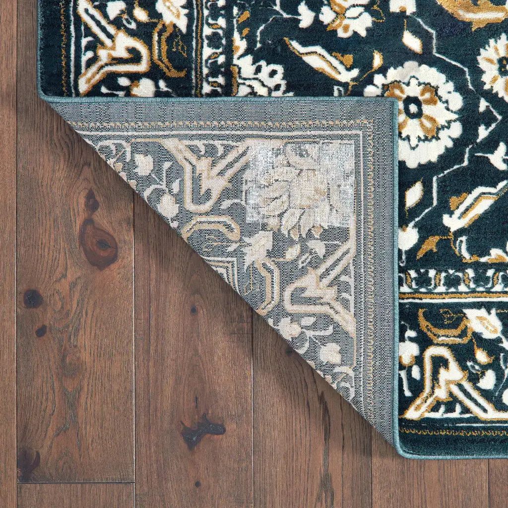 10' X 13' Navy Caramel And Ivory Oriental Power Loom Stain Resistant Area Rug - Homeroots - Flyclothing LLC