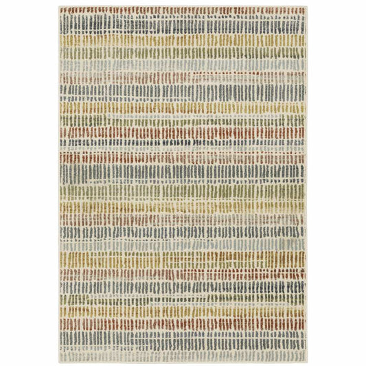 10' X 13' Ivory Blue Green Red And Gold Geometric Power Loom Stain Resistant Area Rug - Homeroots - Flyclothing LLC