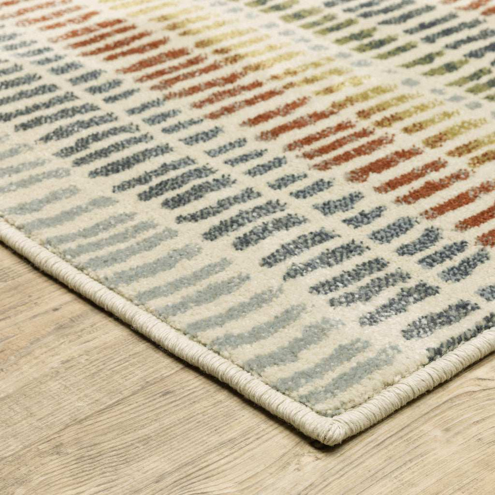 10' X 13' Ivory Blue Green Red And Gold Geometric Power Loom Stain Resistant Area Rug - Homeroots - Flyclothing LLC