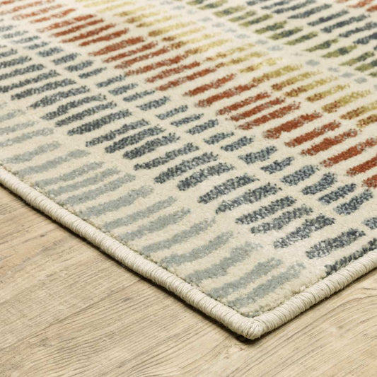 10' X 13' Ivory Blue Green Red And Gold Geometric Power Loom Stain Resistant Area Rug - Homeroots - Flyclothing LLC