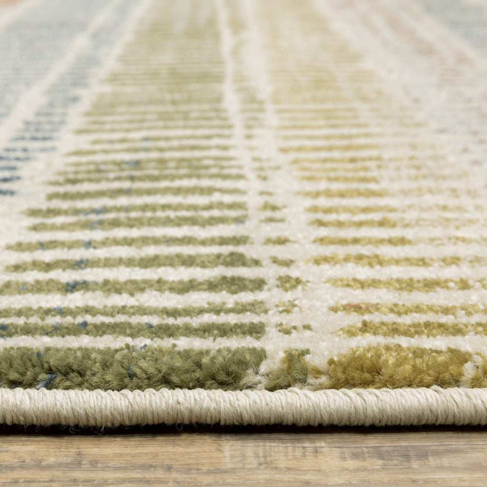 10' X 13' Ivory Blue Green Red And Gold Geometric Power Loom Stain Resistant Area Rug - Homeroots - Flyclothing LLC