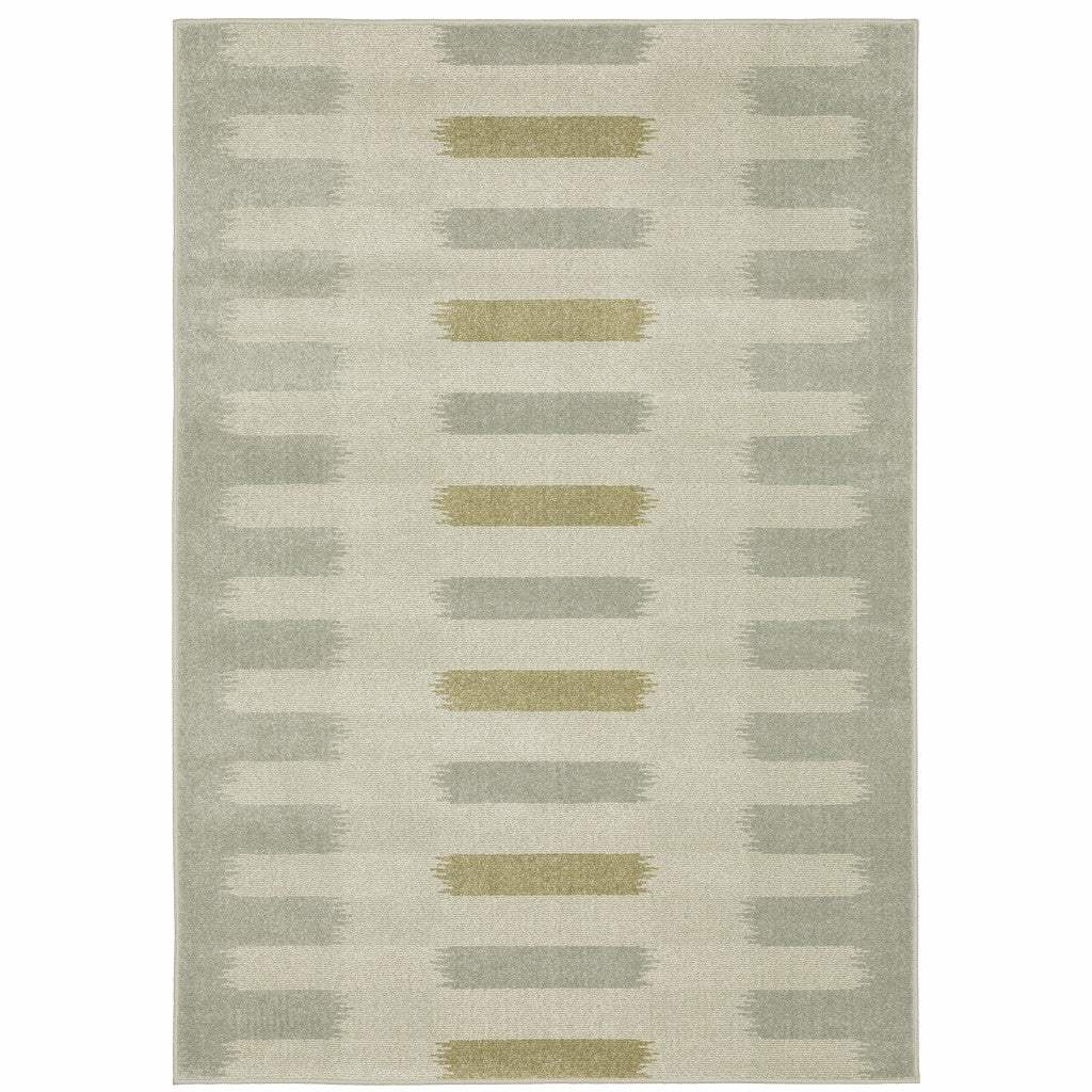 3' X 5' Beige Grey Gold And Green Geometric Power Loom Stain Resistant Area Rug - Homeroots - Flyclothing LLC