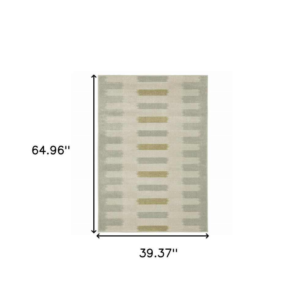 3' X 5' Beige Grey Gold And Green Geometric Power Loom Stain Resistant Area Rug - Homeroots - Flyclothing LLC