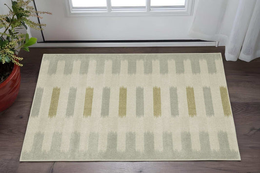 3' X 5' Beige Grey Gold And Green Geometric Power Loom Stain Resistant Area Rug - Homeroots - Flyclothing LLC