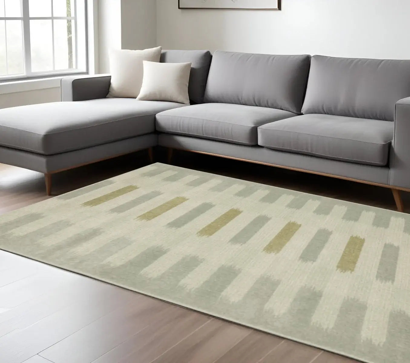 6' X 9' Beige Grey Gold And Green Geometric Power Loom Stain Resistant Area Rug - Homeroots - Flyclothing LLC