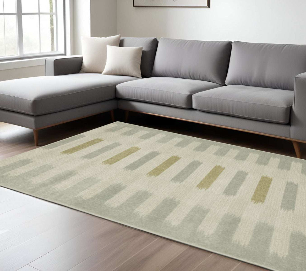 6' X 9' Beige Grey Gold And Green Geometric Power Loom Stain Resistant Area Rug - Homeroots - Flyclothing LLC