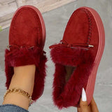 Bow Furry Round Toe Flat Slip-Ons - Trendsi - Flyclothing LLC