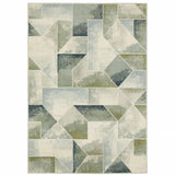 3' X 5' Blue Green Grey Gold And Ivory Geometric Power Loom Stain Resistant Area Rug - Homeroots - Flyclothing LLC