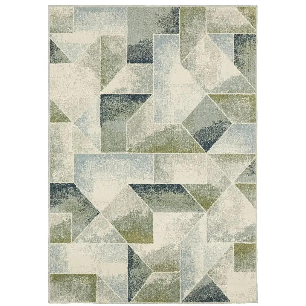 5' X 7' Blue Green Grey Gold And Ivory Geometric Power Loom Stain Resistant Area Rug - Homeroots - Flyclothing LLC